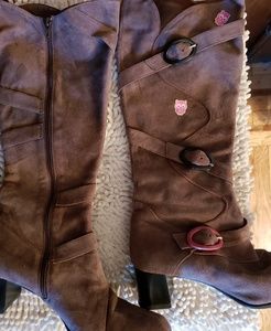 Faux Suede Brown Square Toe Boots 12M *FIRM*